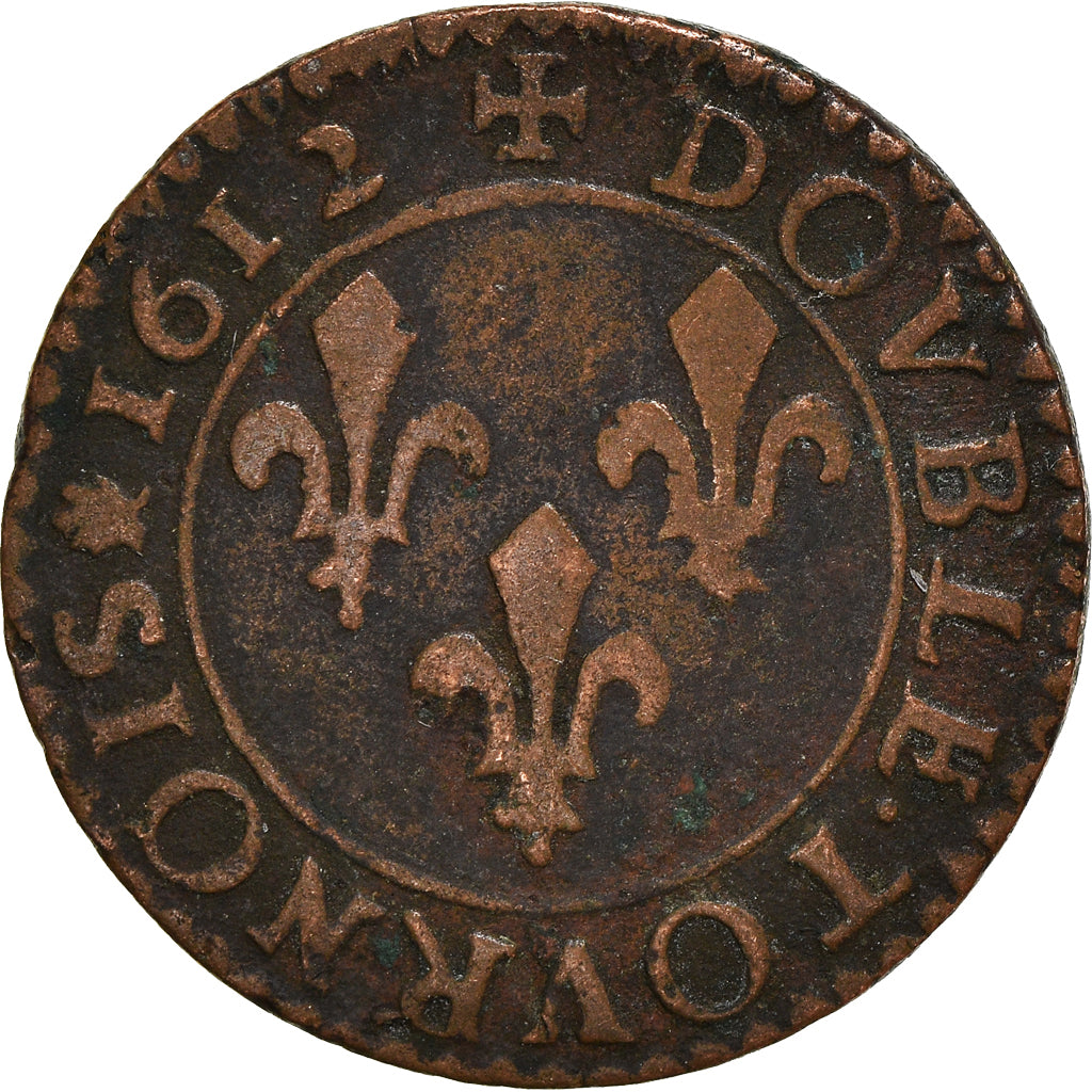 Münze, Frankreich, Louis XIII, Double Tournois, 1612, Toulouse, S+, Kupfer