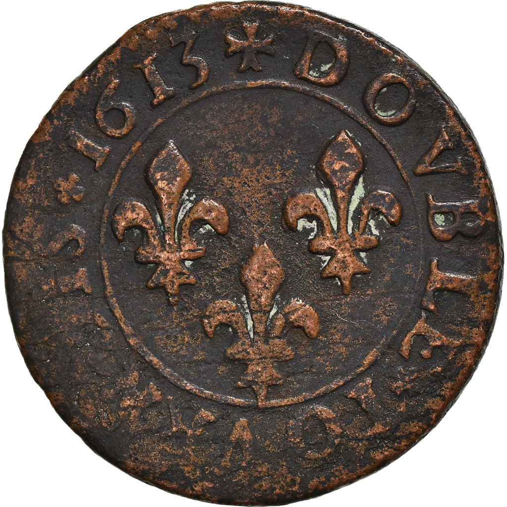 Coin, France, Louis XIII, Double tournois, buste enfantin au col fraisé, Double