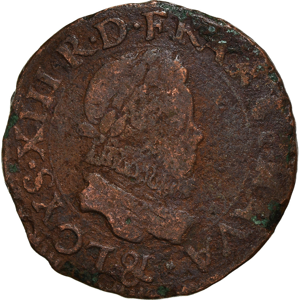 Coin, France, Louis XIII, Double Tournois, 1613, Aix-en-Provence, VF(20-25)