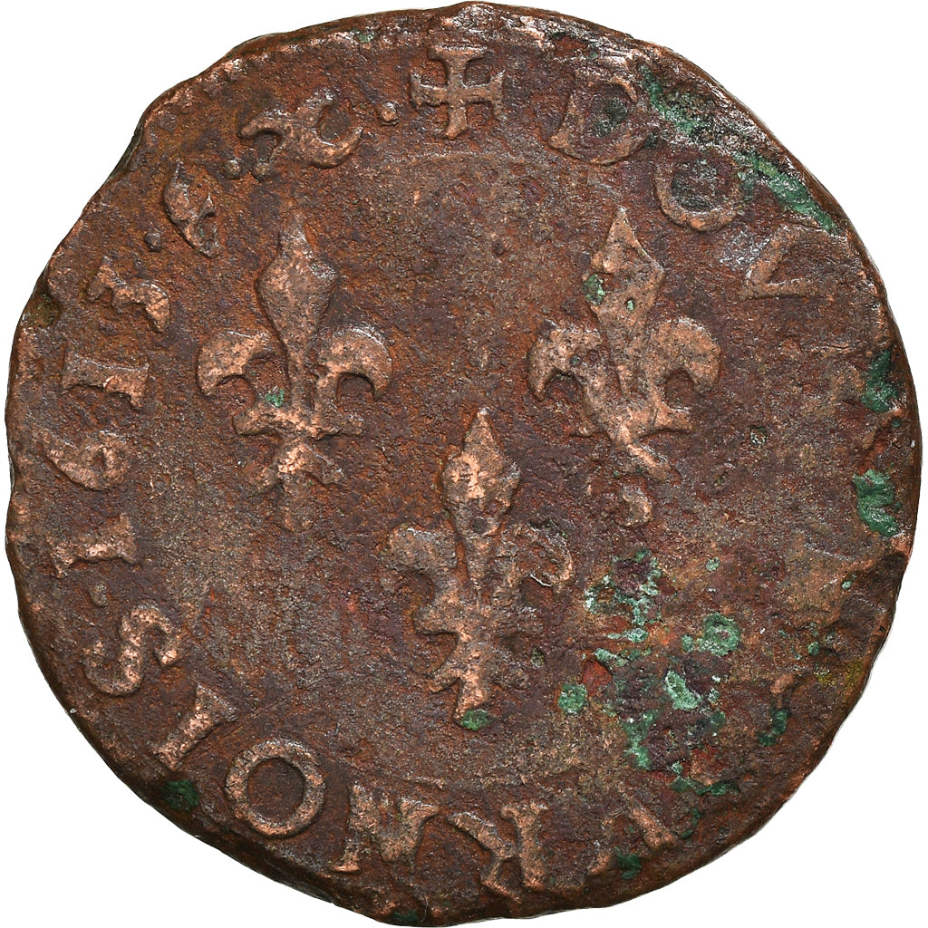 Coin, France, Louis XIII, Double Tournois, 1613, Aix-en-Provence, VF(20-25)