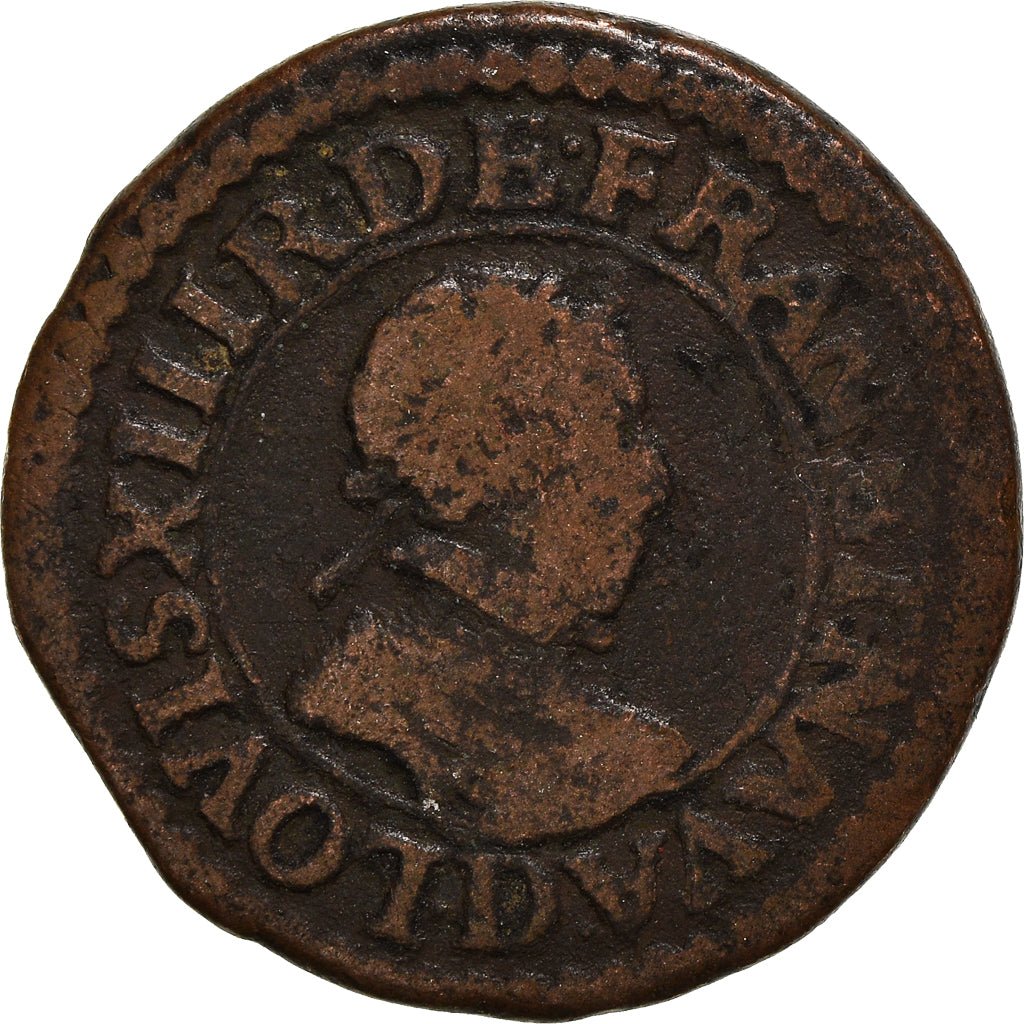 Monnaie, France, Louis XIII, Double Tournois, 1618, Lyon, TB, Cuivre, CGKL:344