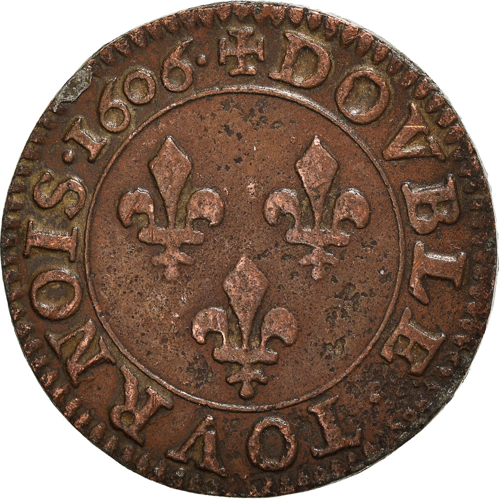Monnaie, France, Henri IV, Double Tournois, 1606, Paris, TTB, Cuivre, CGKL:222