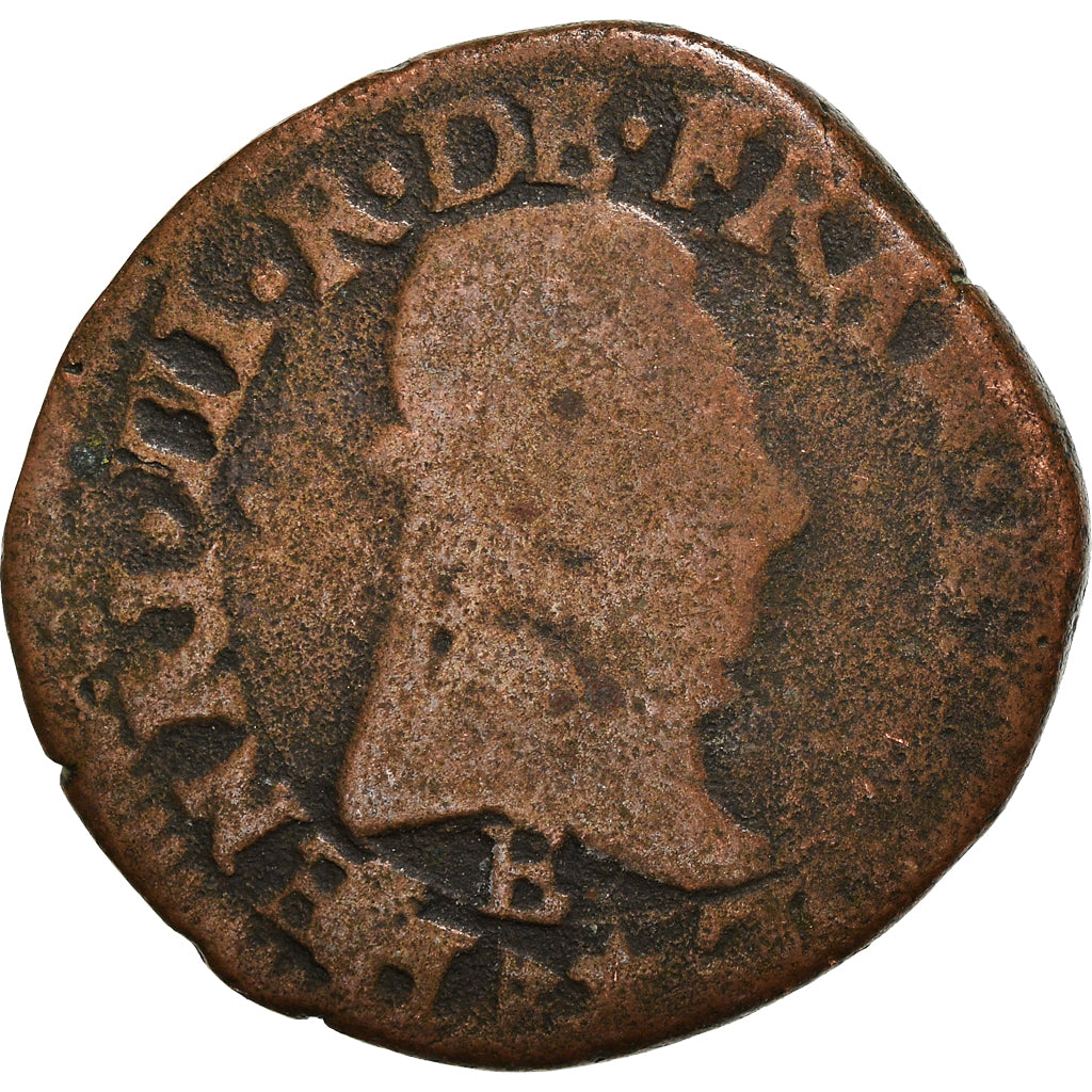 Moeda, França, Henri III, Double Tournois, 1581, Tours, F(12-15), Cobre