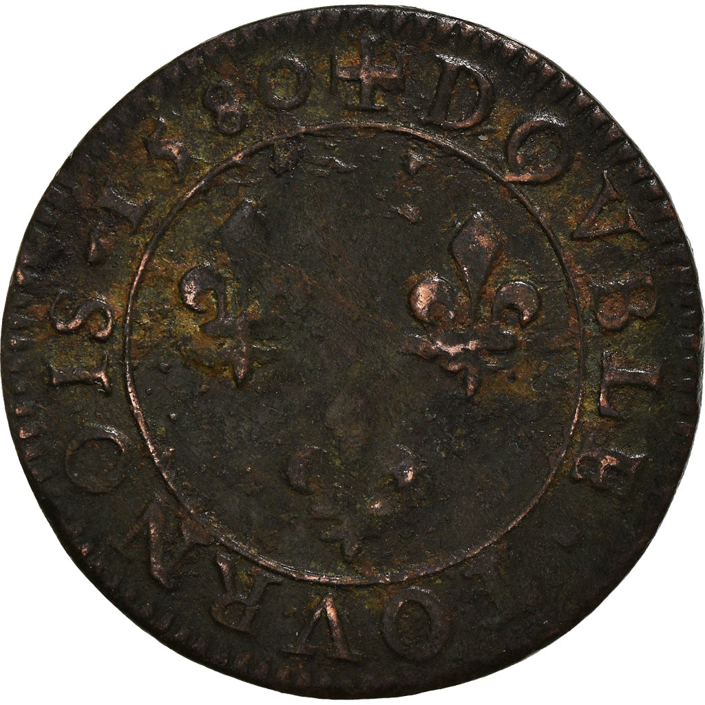 Münze, Frankreich, Henri III, Double Tournois, 1580, Paris, SS, Kupfer, CGKL:84