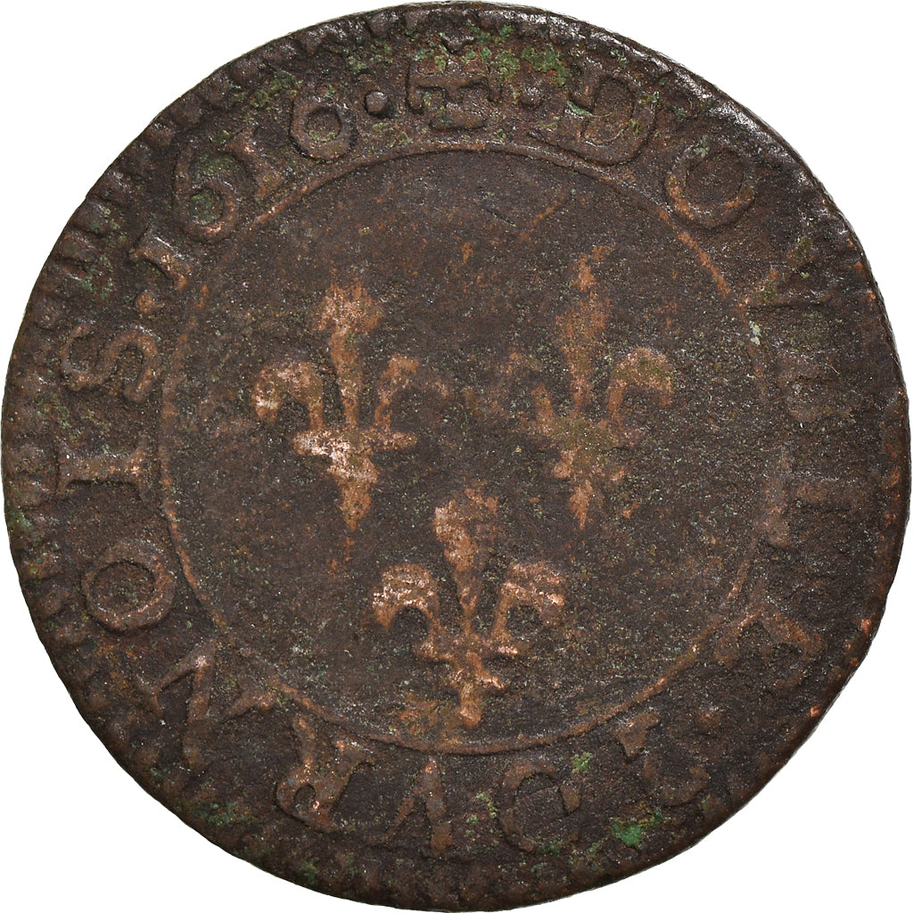 Coin, France, Louis XIII, Double Tournois, 1616, Paris, F(12-15), Copper