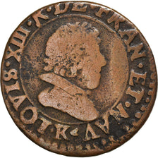 Moeda, França, Louis XIII, Double tournois, buste juvénile au col fraisé