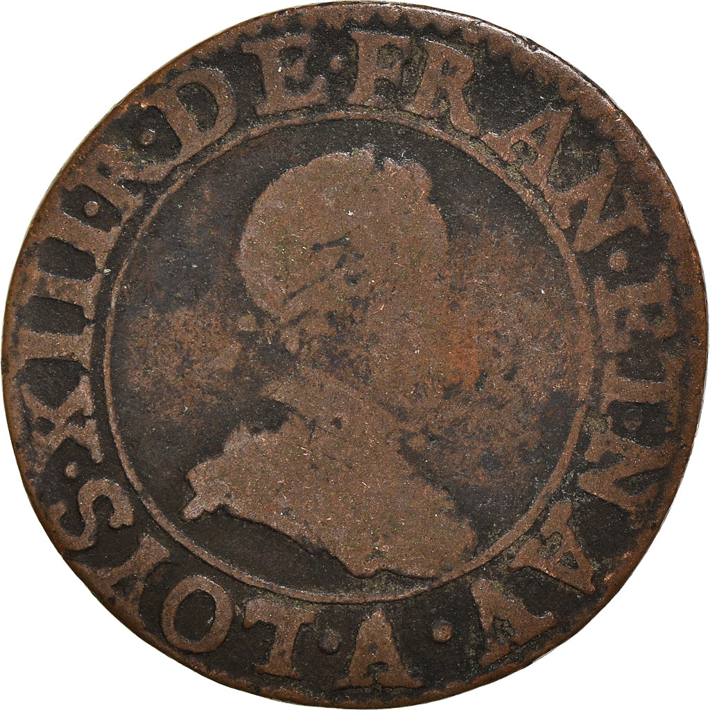Munten, Frankrijk, Louis XIII, Double Tournois, 1615, Paris, ZG+, Koper