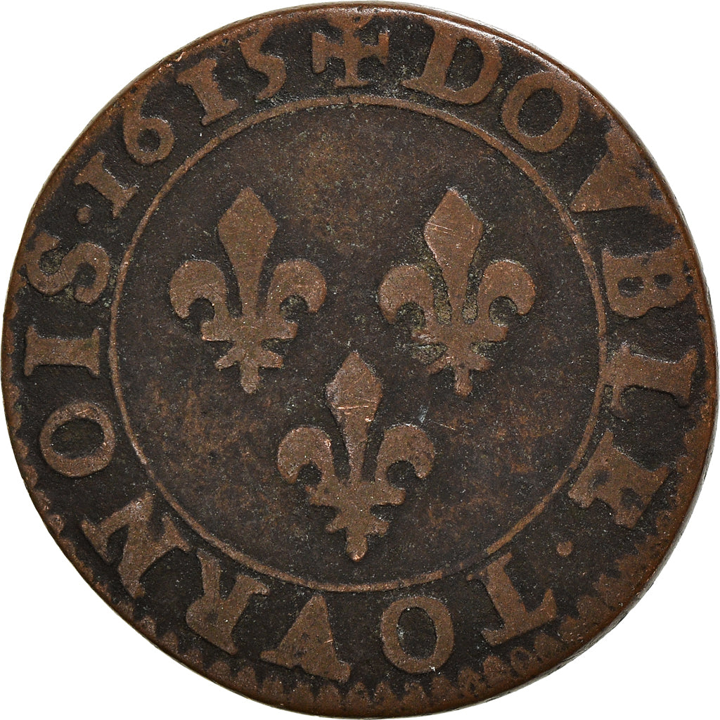 Munten, Frankrijk, Louis XIII, Double Tournois, 1615, Paris, ZG+, Koper