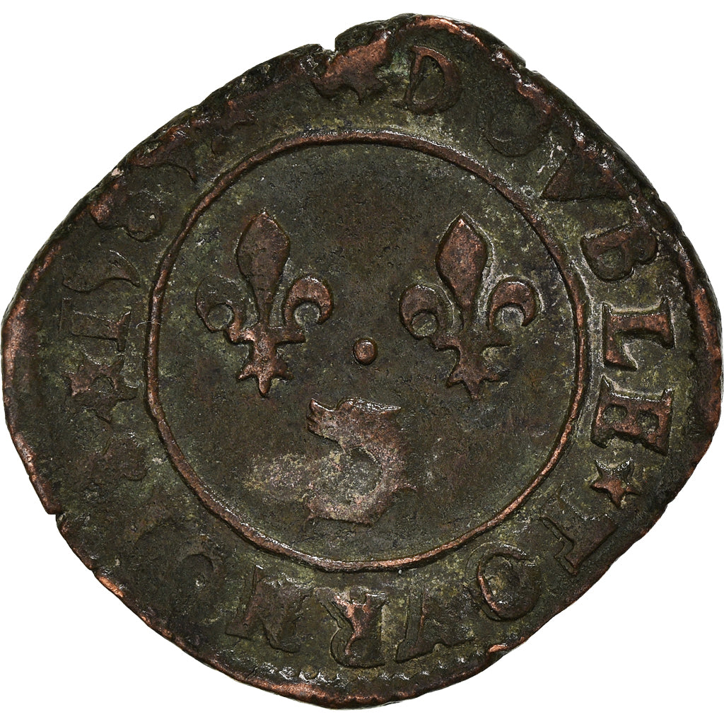 Moneta, Francia, Henri III, Double Tournois, 1589, Grenoble, MB+, Rame