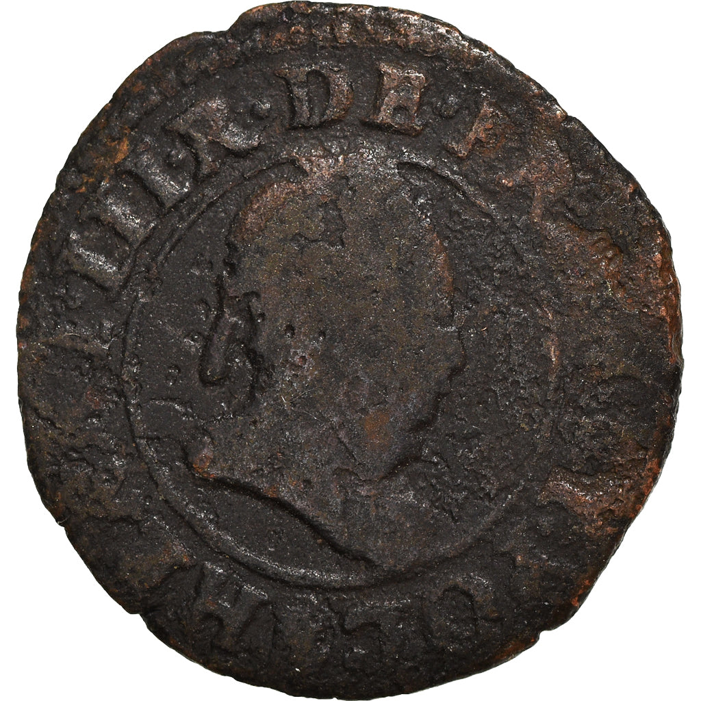 Coin, France, Henri III, Double Tournois, 1588, Rouen, VG(8-10), Copper