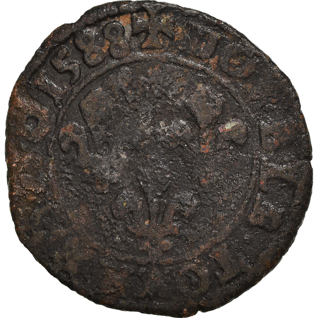 Coin, France, Henri III, Double Tournois, 1588, Rouen, VG(8-10), Copper