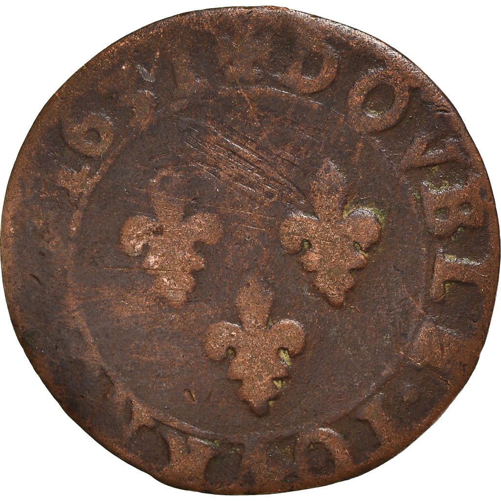 Moneda, Francia, Louis XIII, Double tournois, buste juvénile au col fraisé