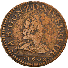 Moneta, Francia, Charles de Gonzague, Liard, 1608, Charleville, MB, Rame