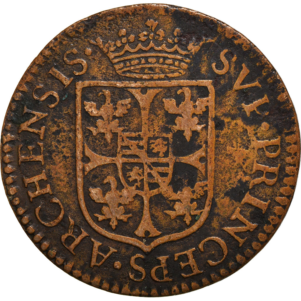 Moneta, Francia, Charles de Gonzague, Liard, 1608, Charleville, MB, Rame