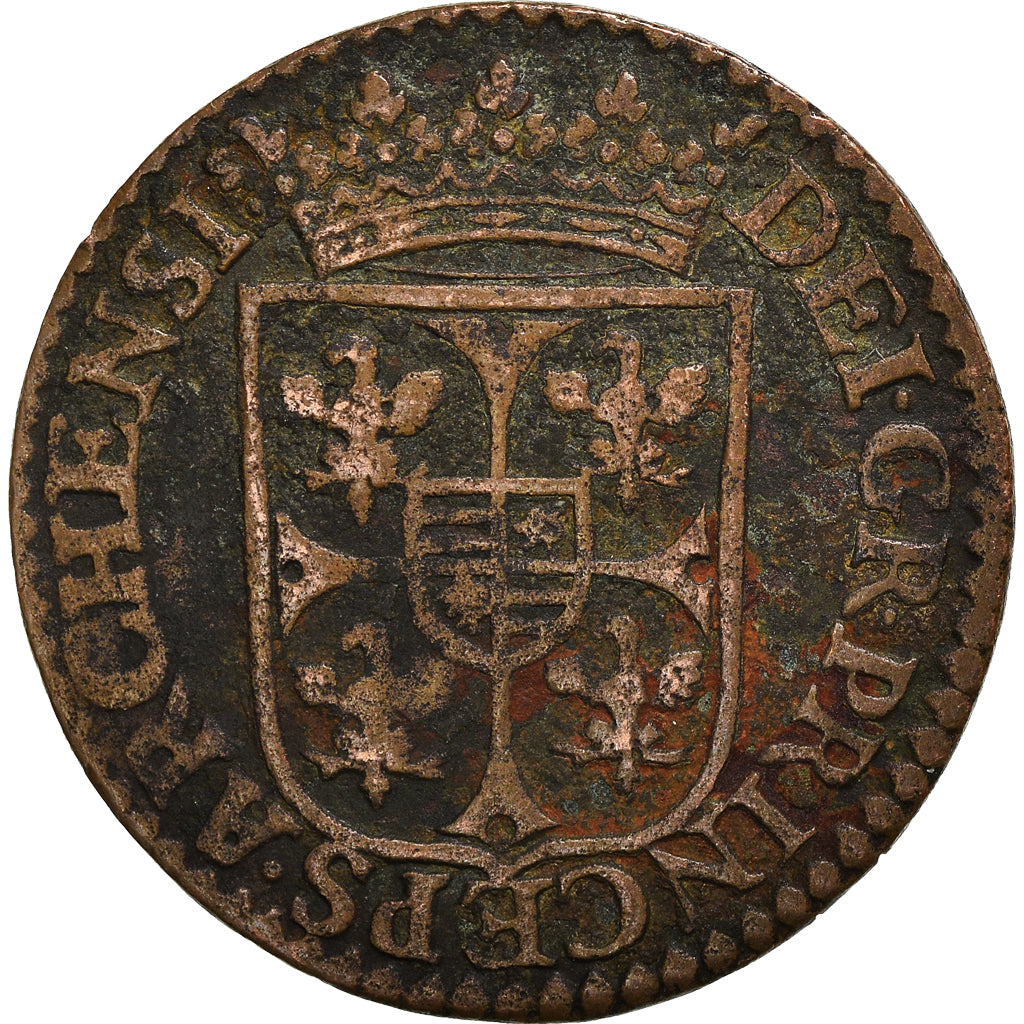 Monnaie, France, Ardennes, Charles I, Liard, 1613, Charleville, TB, Cuivre