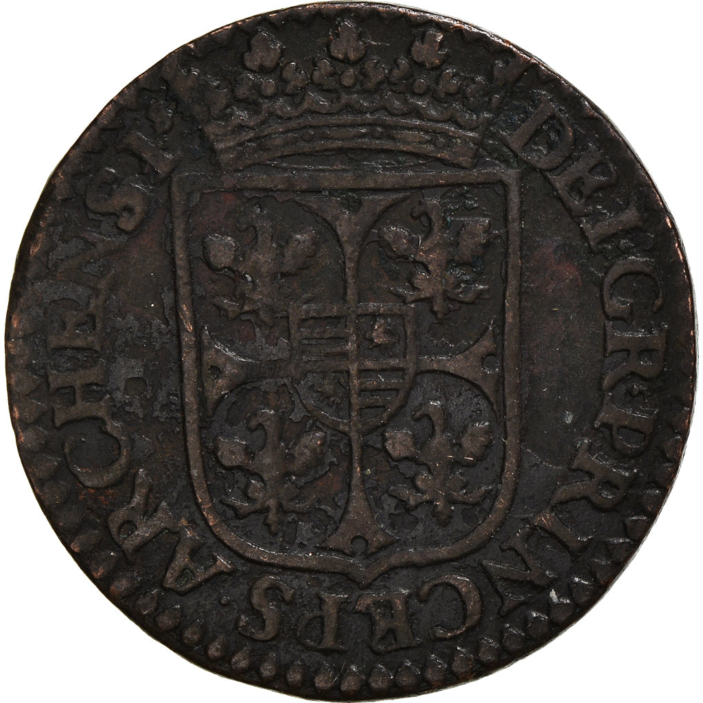 Monnaie, France, Ardennes, Charles I, Liard, 1613, Charleville, TB+, Cuivre