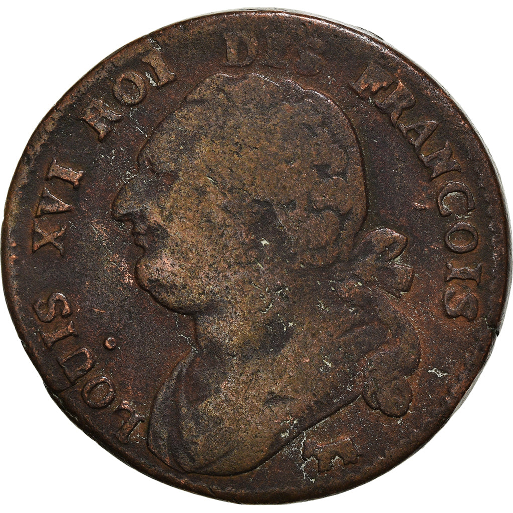 Coin, France, Louis XVI, 12 deniers françois, 12 Deniers, 1792, Pau, VF(20-25)