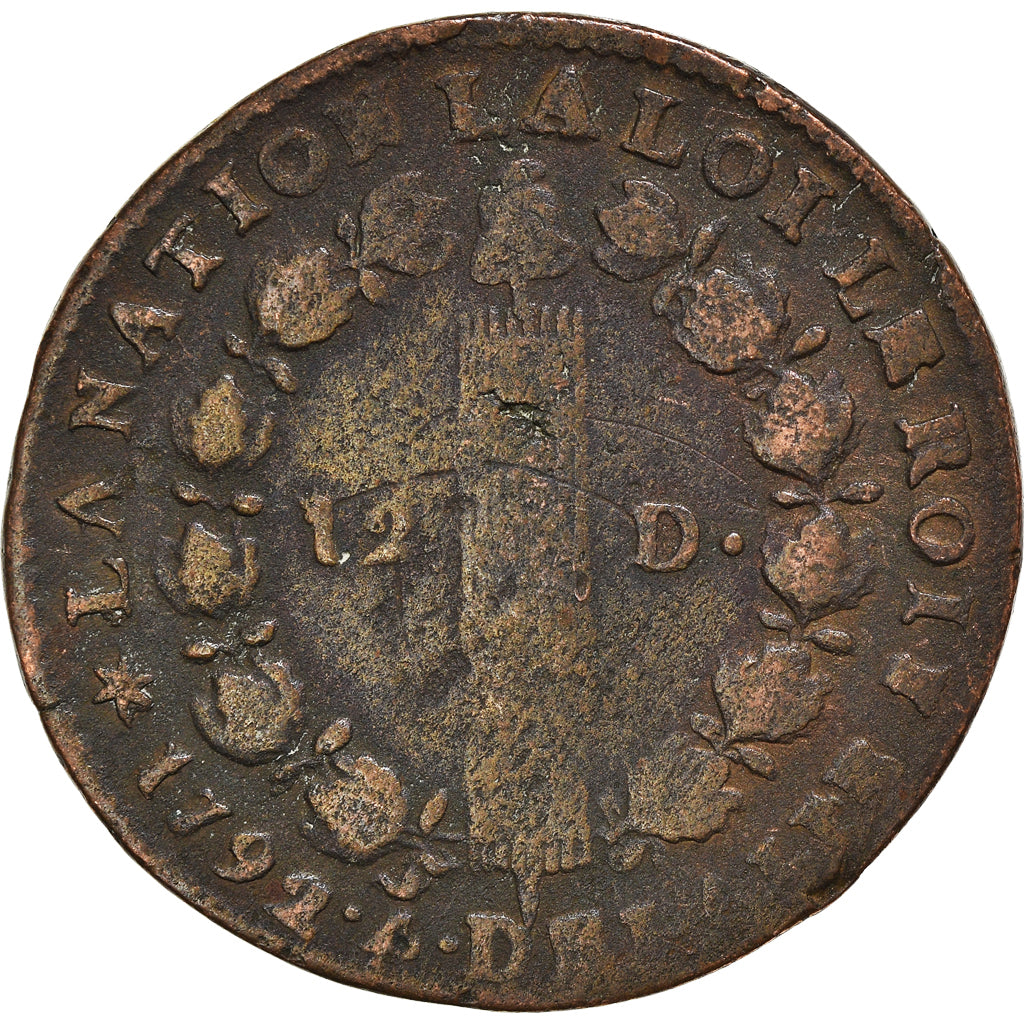 Coin, France, Louis XVI, 12 deniers françois, 12 Deniers, 1792, Pau, VF(20-25)