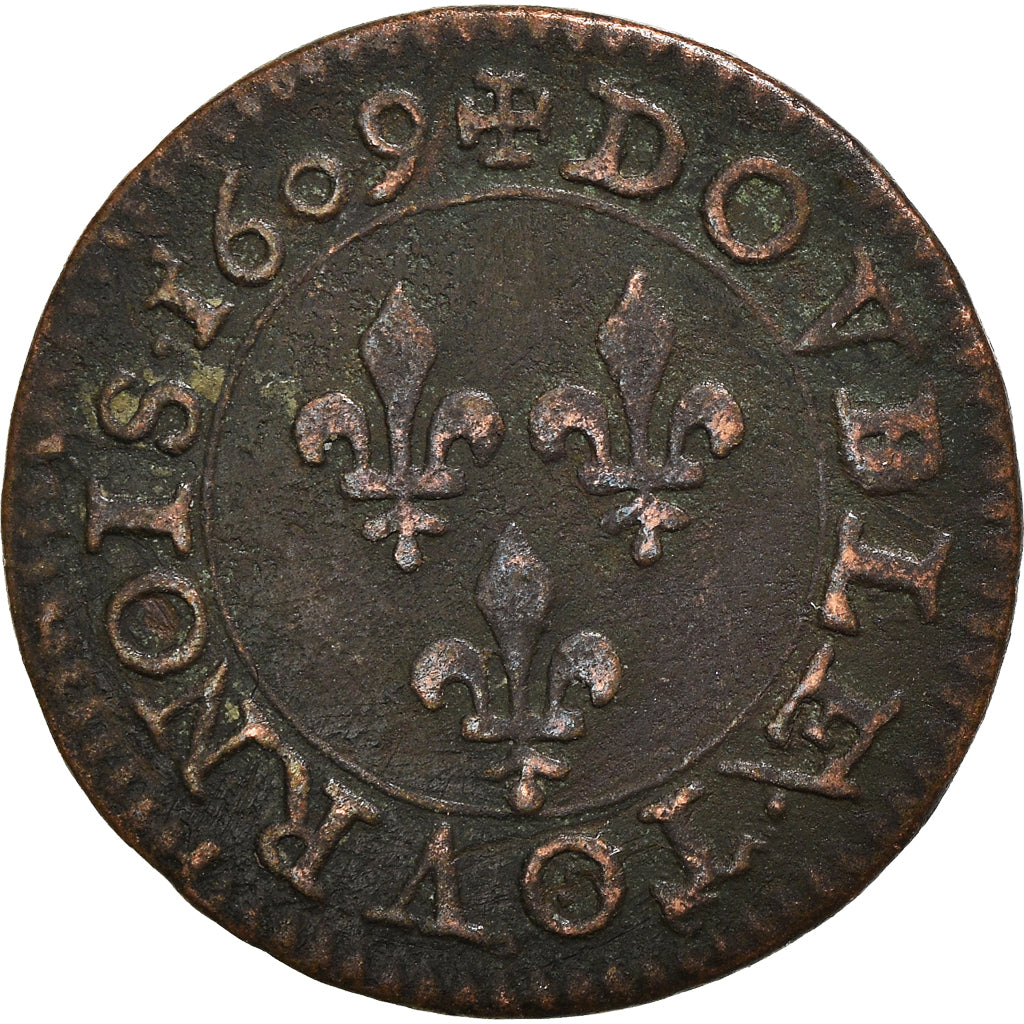 Moneta, Francia, Henri IV, Double Tournois, 1609, Paris, BB, Rame, CGKL:222