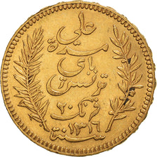 Moeda, Tunísia, Ali Bey, 20 Francs, 1898, Paris, AU(50-53), Dourado, KM:227