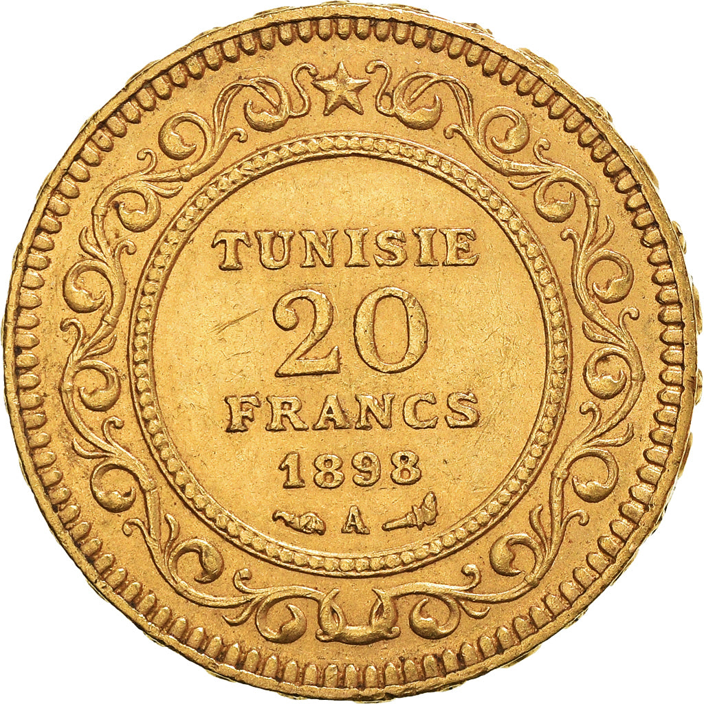Coin, Tunisia, Ali Bey, 20 Francs, 1898, Paris, AU(50-53), Gold, KM:227