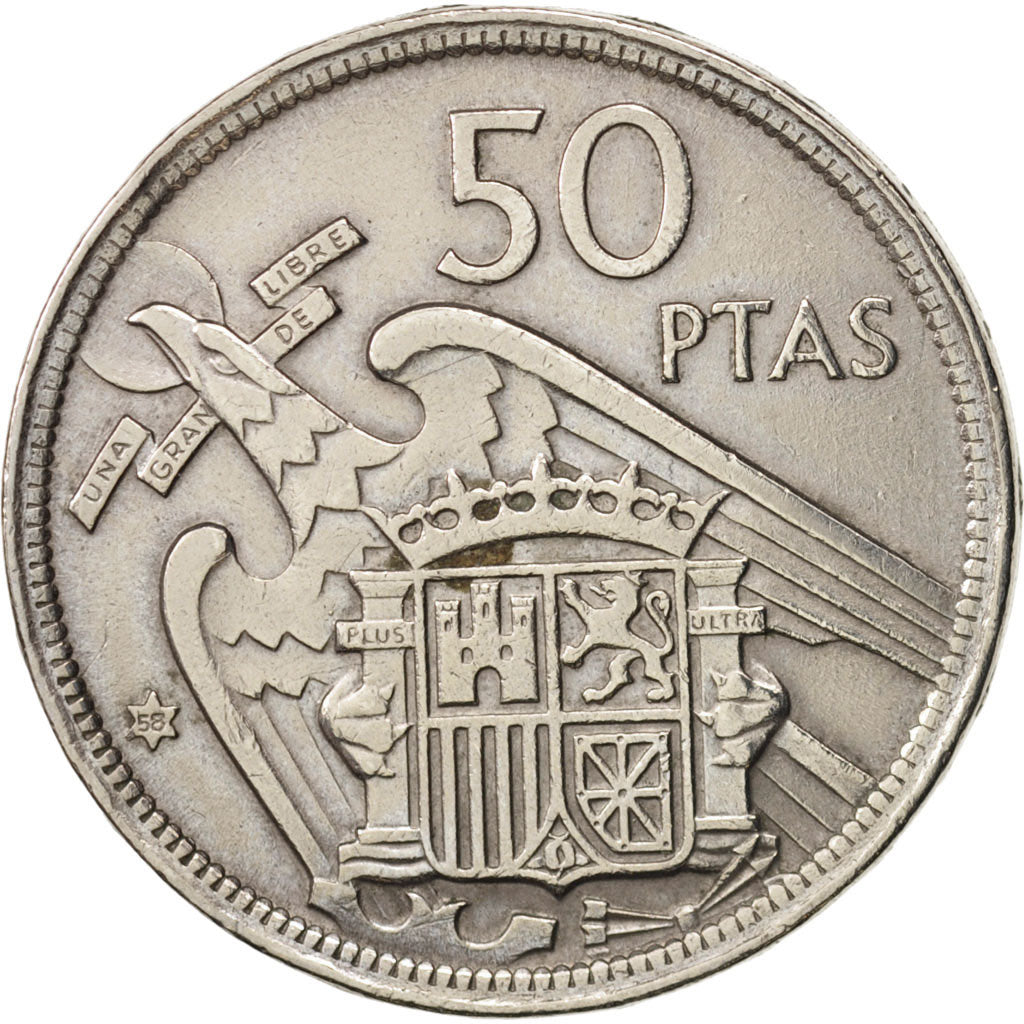 Spagna, Caudillo and regent, 50 Pesetas, 1957, BB, Rame-nichel, KM:788