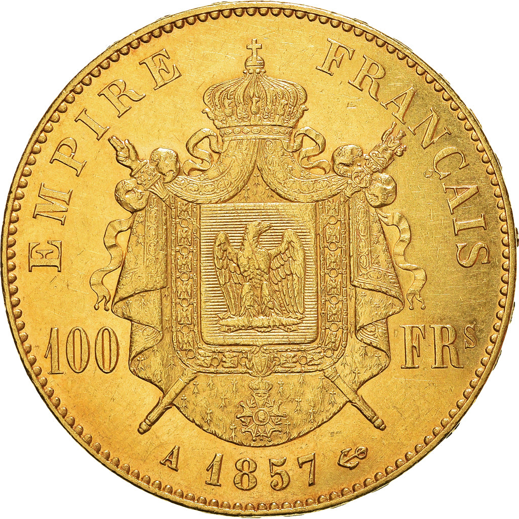 Coin, France, Napoleon III, 100 Francs, 1857, Paris, AU(50-53), Gold, KM:786.1