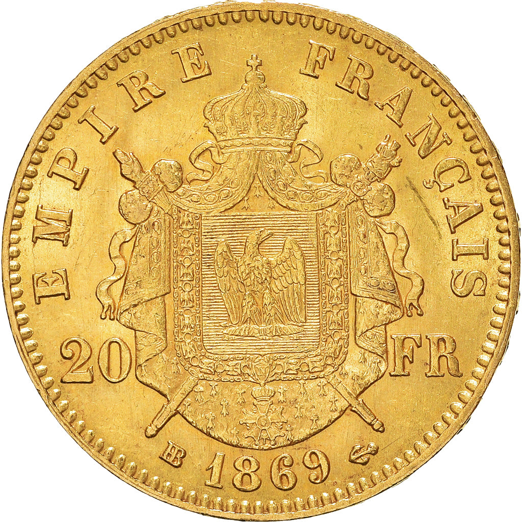 Coin, France, Napoleon III, 20 Francs, 1869, Strasbourg, AU(55-58), Gold