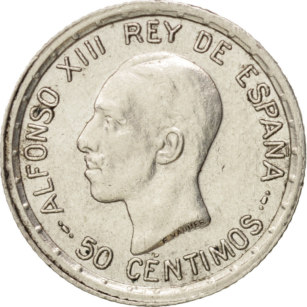 Spain, Alfonso XIII, 50 Centimos, 1926, AU(50-53), Silver, KM:741