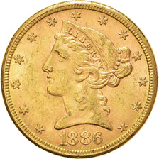 Moneda, Estados Unidos, Coronet Head, $5, Half Eagle, 1886, San Francisco, MBC+