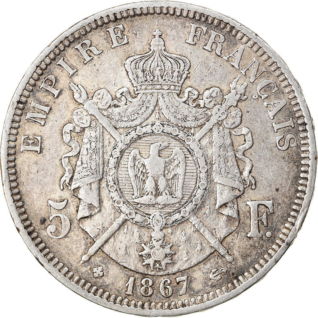 Coin, France, Napoléon III, 5 Francs, 1867, Strasbourg, EF(40-45), Silver