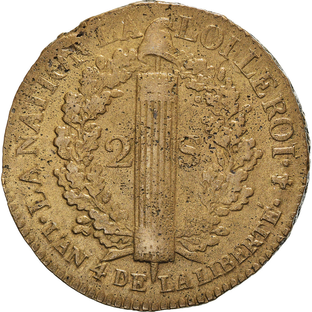 Coin, France, Louis XVI, 2 sols françois, 2 Sols, 1791, Paris, EF(40-45)