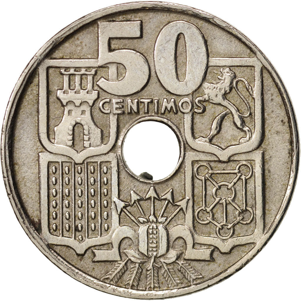 Spagna, Francisco Franco, caudillo, 50 Centimos, 1949, BB, Rame-nichel, KM:777