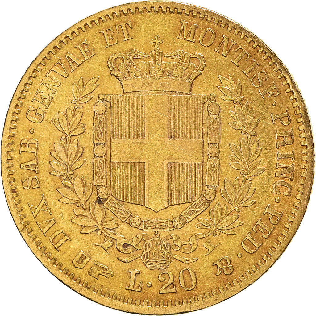 Moneta, STATI ITALIANI, SARDINIA, Vittorio Emanuele II, 20 Lire, 1857, Torino