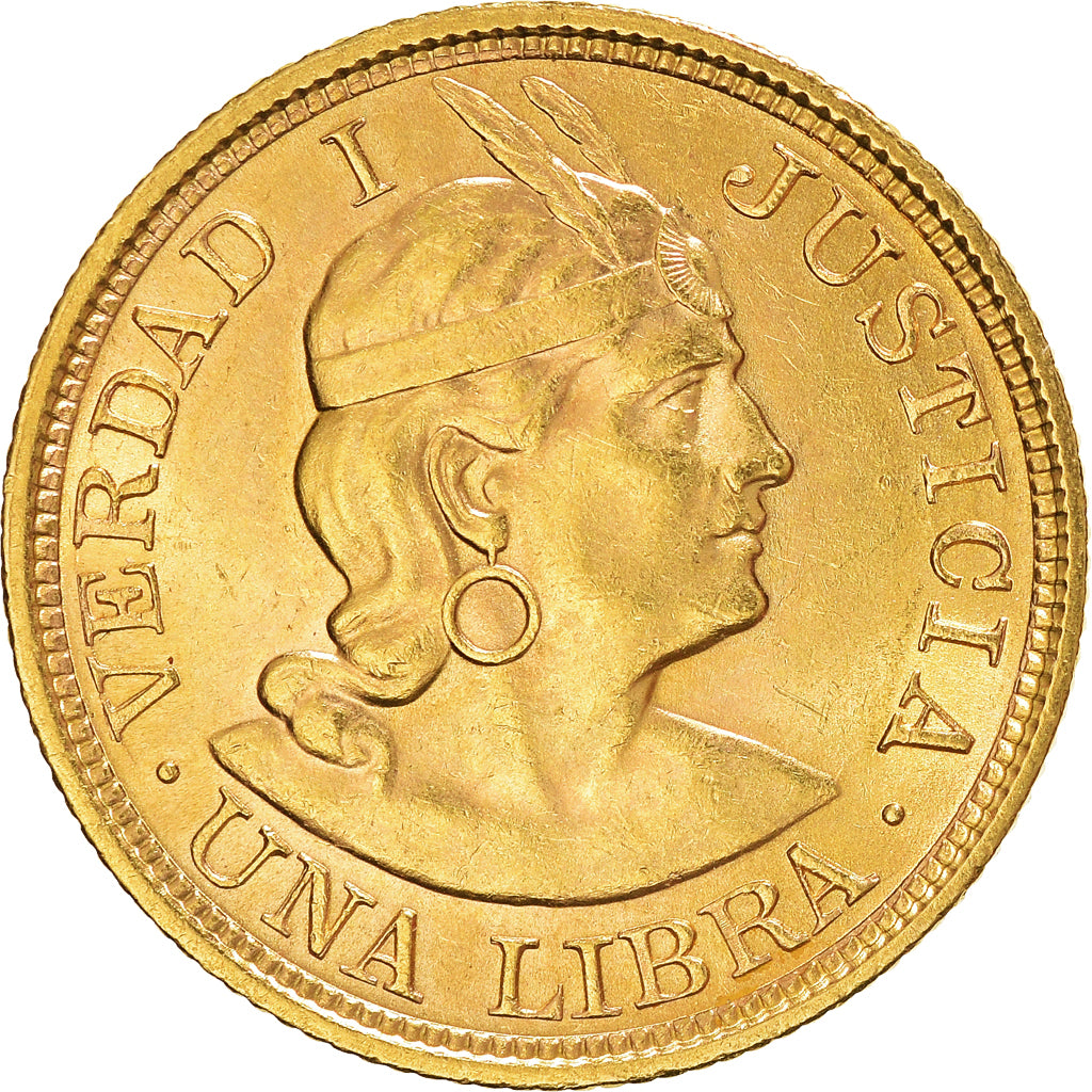 Moneda, Perú, Libra, Pound, 1917, Lima, EBC+, Oro, KM:207