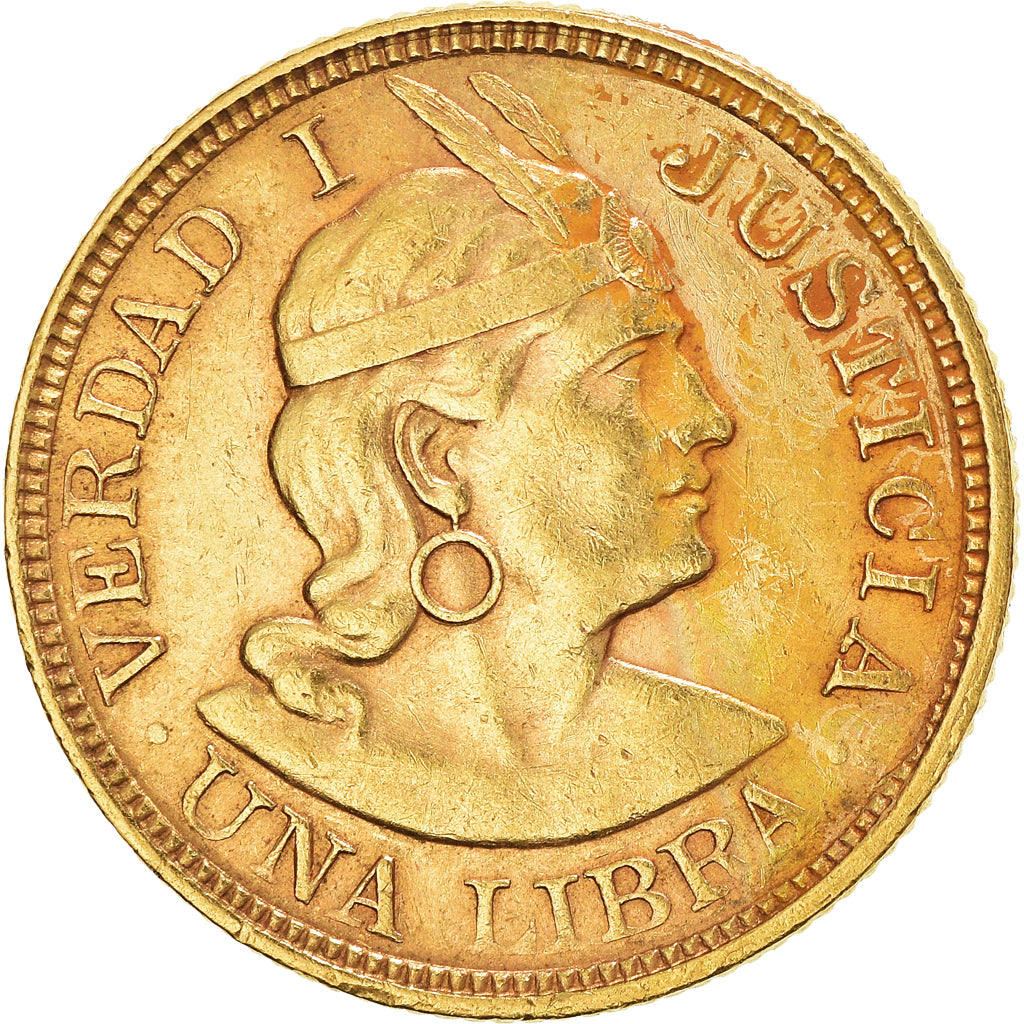 Coin, Peru, Libra, Pound, 1917, Lima, AU(50-53), Gold, KM:207