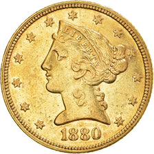 Münze, Vereinigte Staaten, Coronet Head, $5, Half Eagle, 1880, Philadelphia