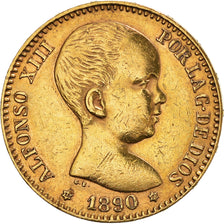 Moneda, España, Alfonso XIII, 20 Pesetas, 1890, Madrid, MBC+, Oro, KM:693