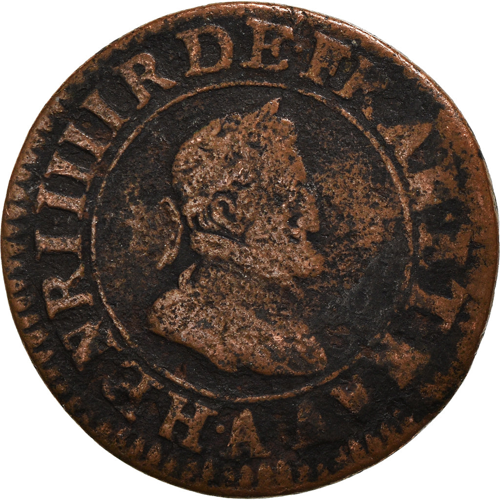 Moeda, França, Henri IV, Double Tournois, 1599, Paris, VF(20-25), Cobre