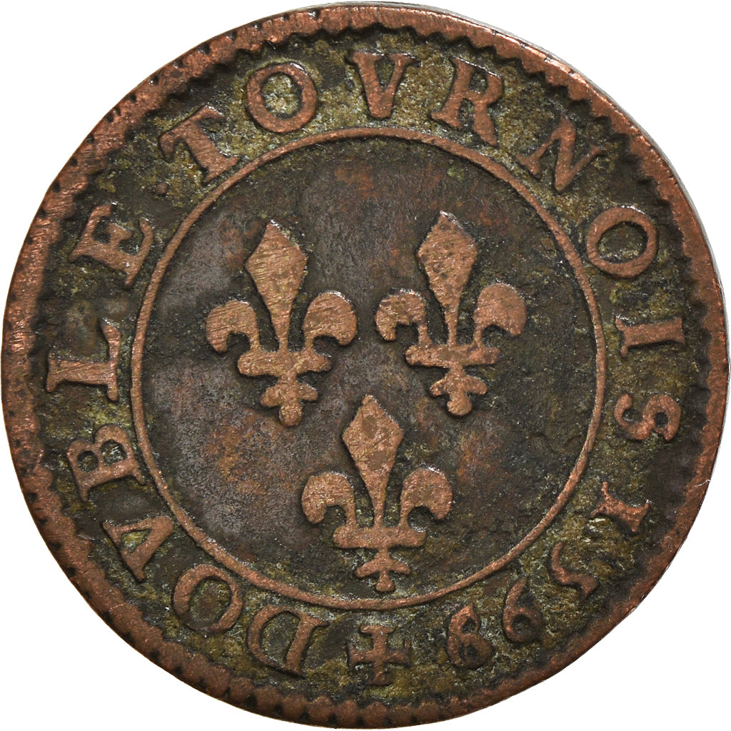 Monnaie, France, Henri IV, Double Tournois, 1599, Paris, TTB, Cuivre, CGKL:222