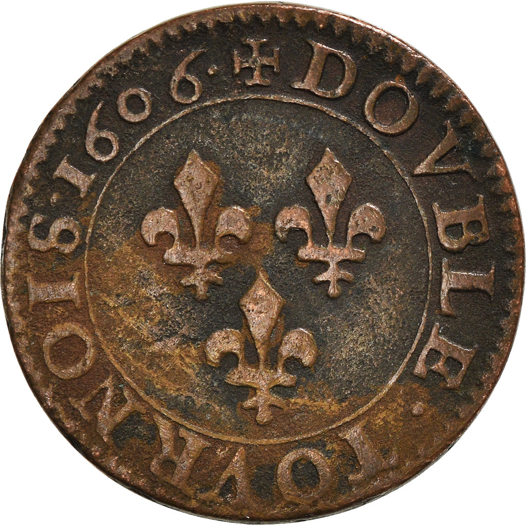 Munten, Frankrijk, Henri IV, Double Tournois, 1606, Paris, FR, Koper, CGKL:222
