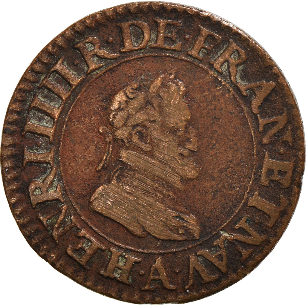 Coin, France, Henri IV, Double Tournois, 1608, Paris, EF(40-45), Copper