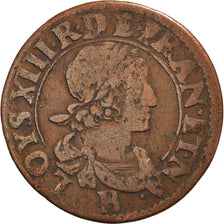 Moneta, Francia, Louis XIII, Double tournois, buste laurée et drapé, Double