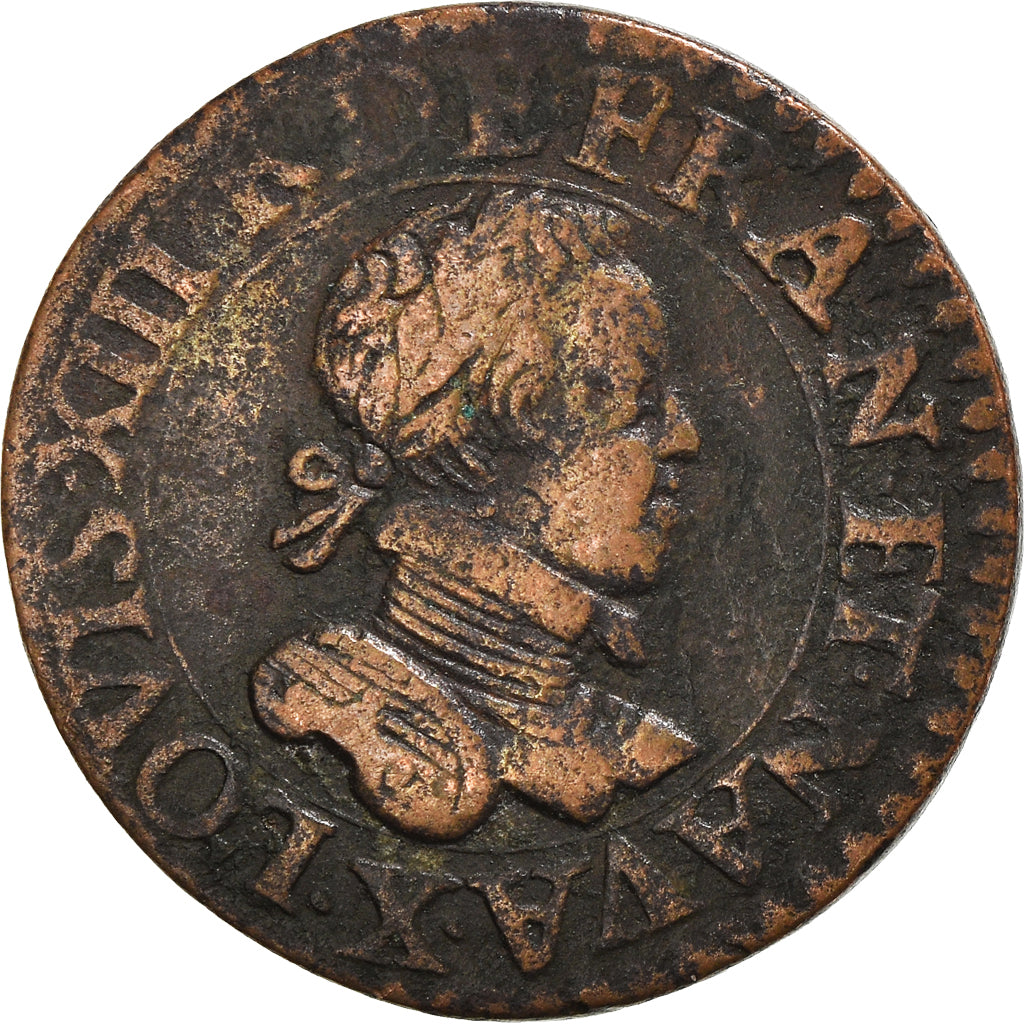 Coin, France, Louis XIII, Double Tournois, 1615, Amiens, VF(30-35), Copper