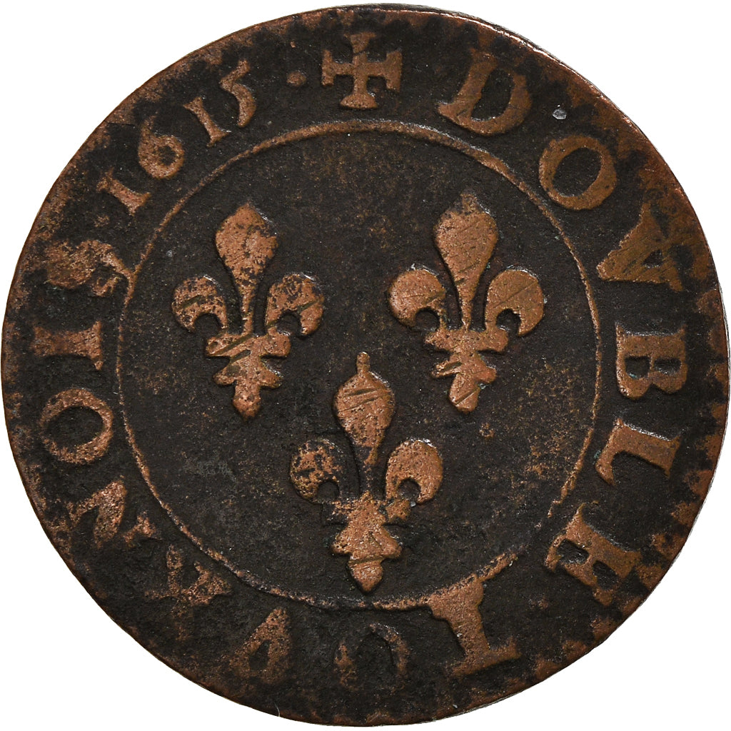 Coin, France, Louis XIII, Double Tournois, 1615, Amiens, VF(30-35), Copper