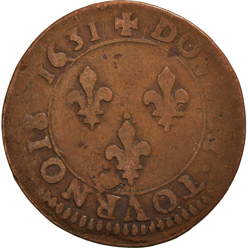 Münze, Frankreich, Louis XIII, Double tournois, buste juvénile au col fraisé