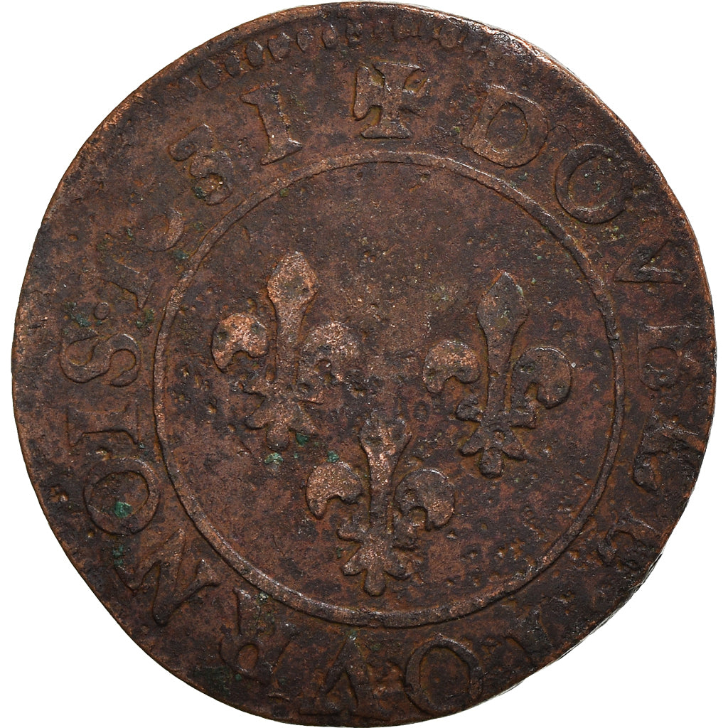Moneda, Francia, Louis XIII, Double Tournois, 1631, Lyon, BC+, Cobre, CGKL:354