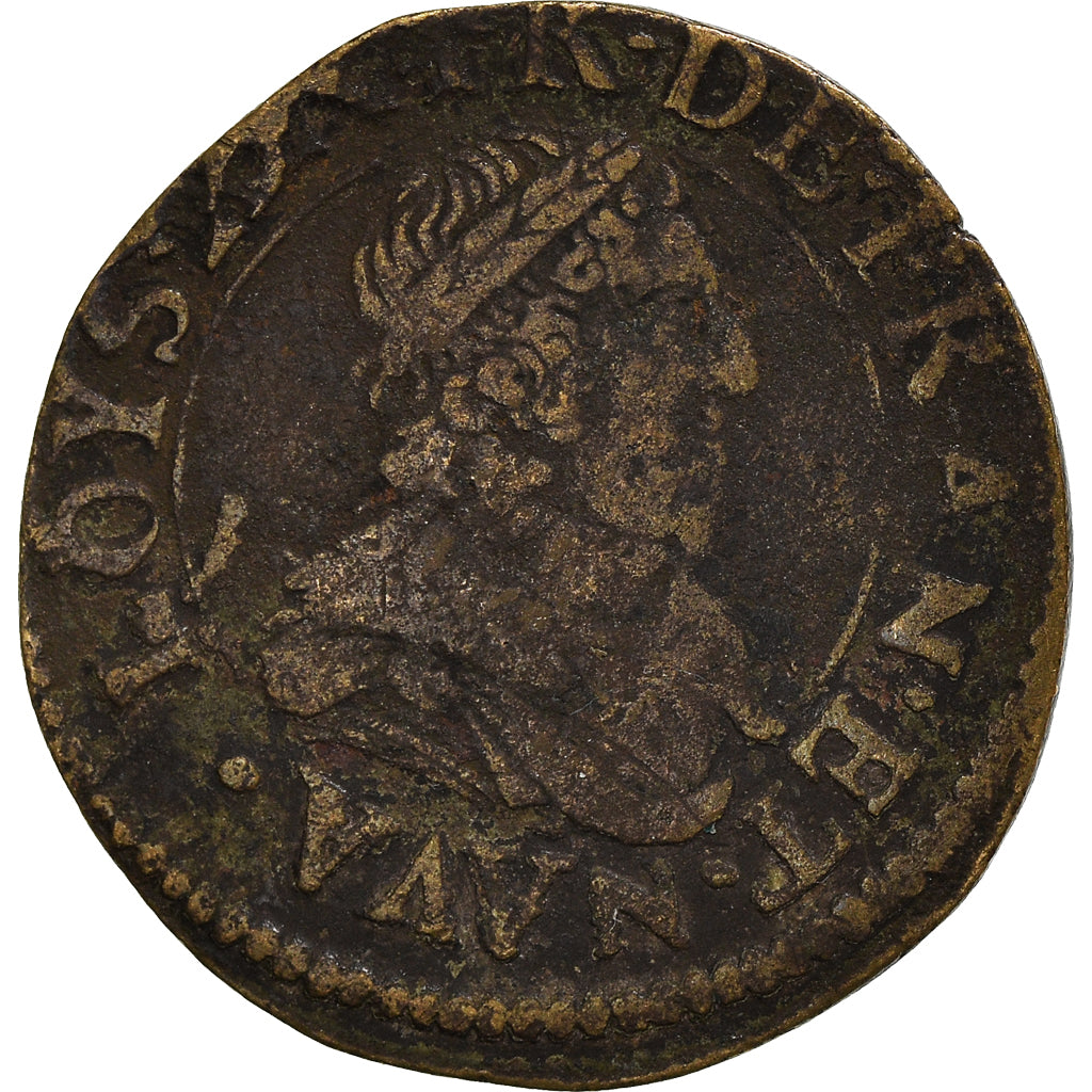 Moneta, Francia, Louis XIII, Double Tournois, 1637, MB, Rame