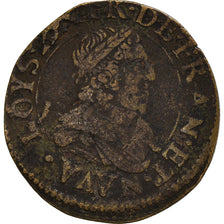 Moneta, Francia, Louis XIII, Double Tournois, 1637, MB, Rame