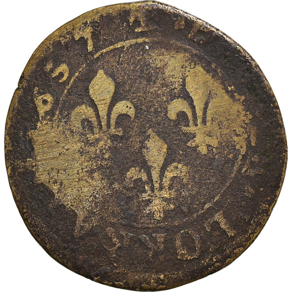 Moneta, Francia, Louis XIII, Double Tournois, 1637, MB, Rame